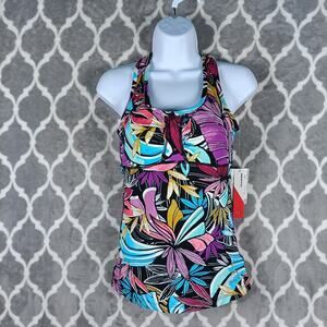 Bikram Yoga Tank Women Size Medium Floral Built In Bra Crossback Colorful